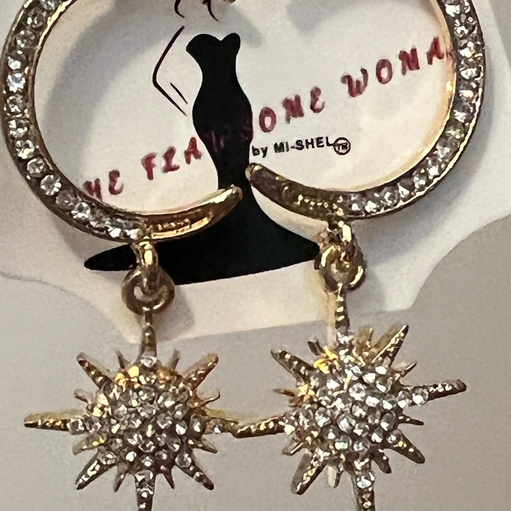 GOLD CRYSTAL HALF MOON AND STARBURST EARRINGS